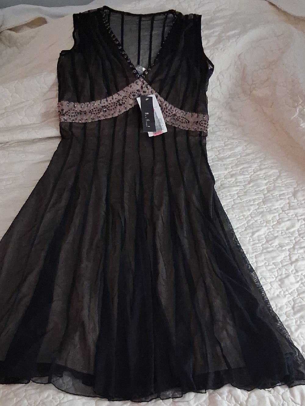 Black Midi Dress with Embellished Waistband